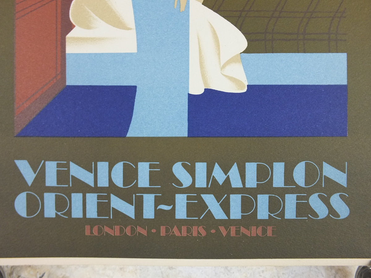 Original Venice Simplon Orient Express Poster, Lady in Sleeping Car Fix Masseau, 1985 limited edition of 200, train art deco, wall art decor