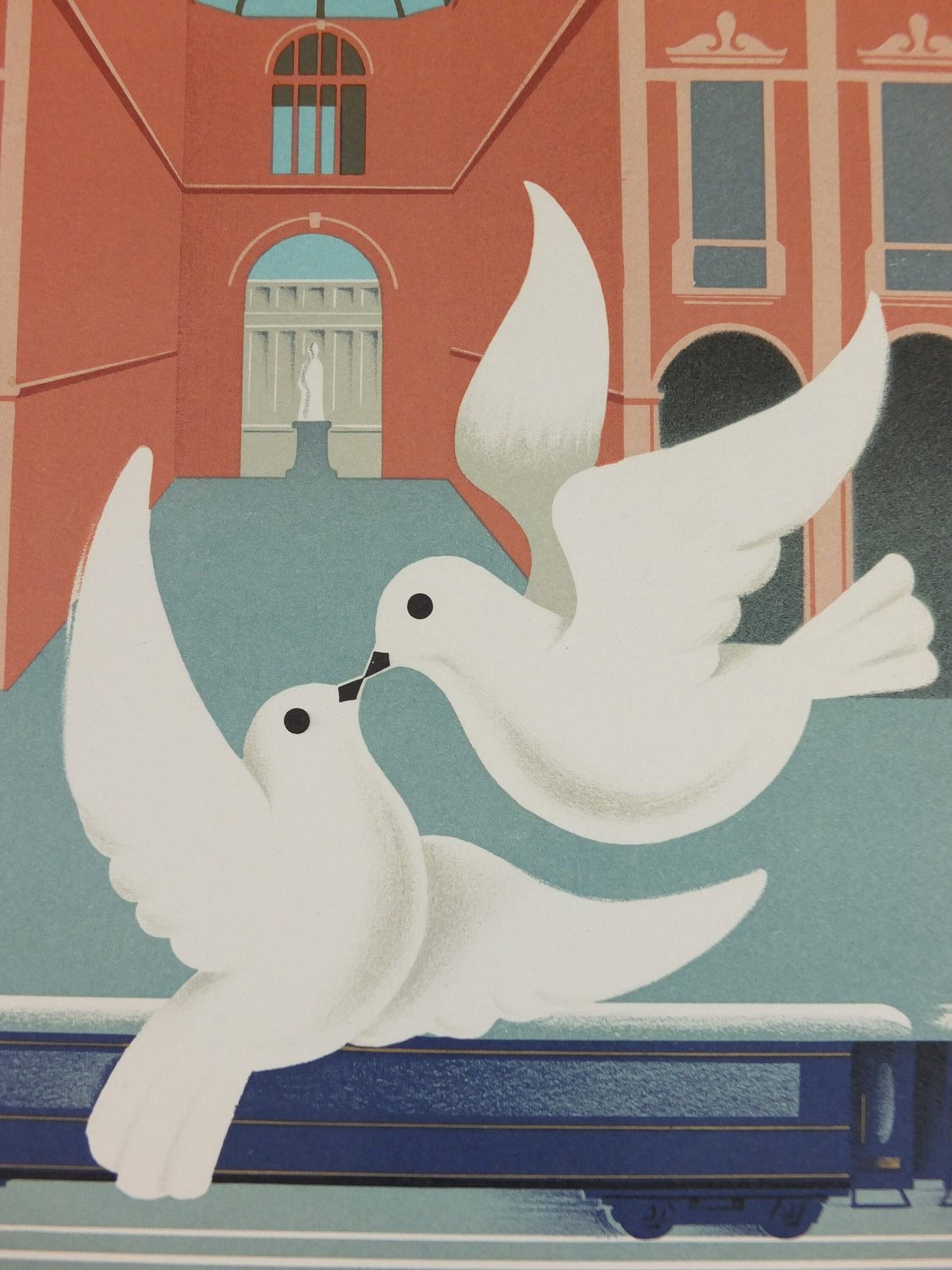 Original Venice Simplon Orient Express Poster, Milan by Fix Masseau, Doves, 1985 limited edition of 200, train, art deco, wall art decor