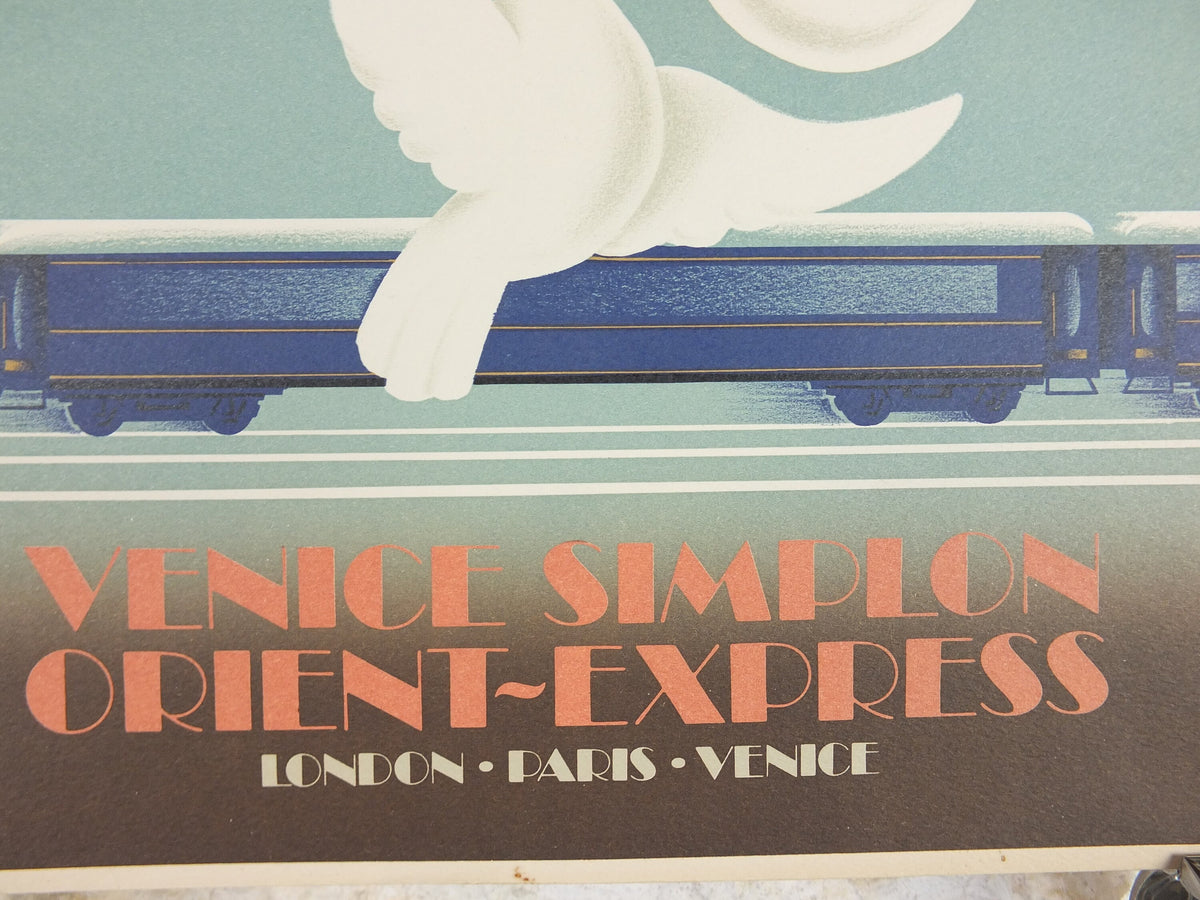 Original Venice Simplon Orient Express Poster, Milan by Fix Masseau, Doves, 1985 limited edition of 200, train, art deco, wall art decor