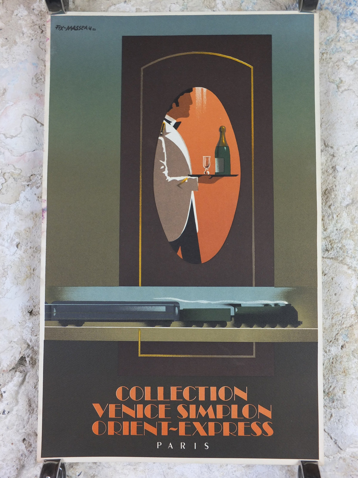 Original Venice Simplon Orient Express Poster, The Waiter by Fix Masseau, 1985 limited edition of 200, train, art deco, wall art decor