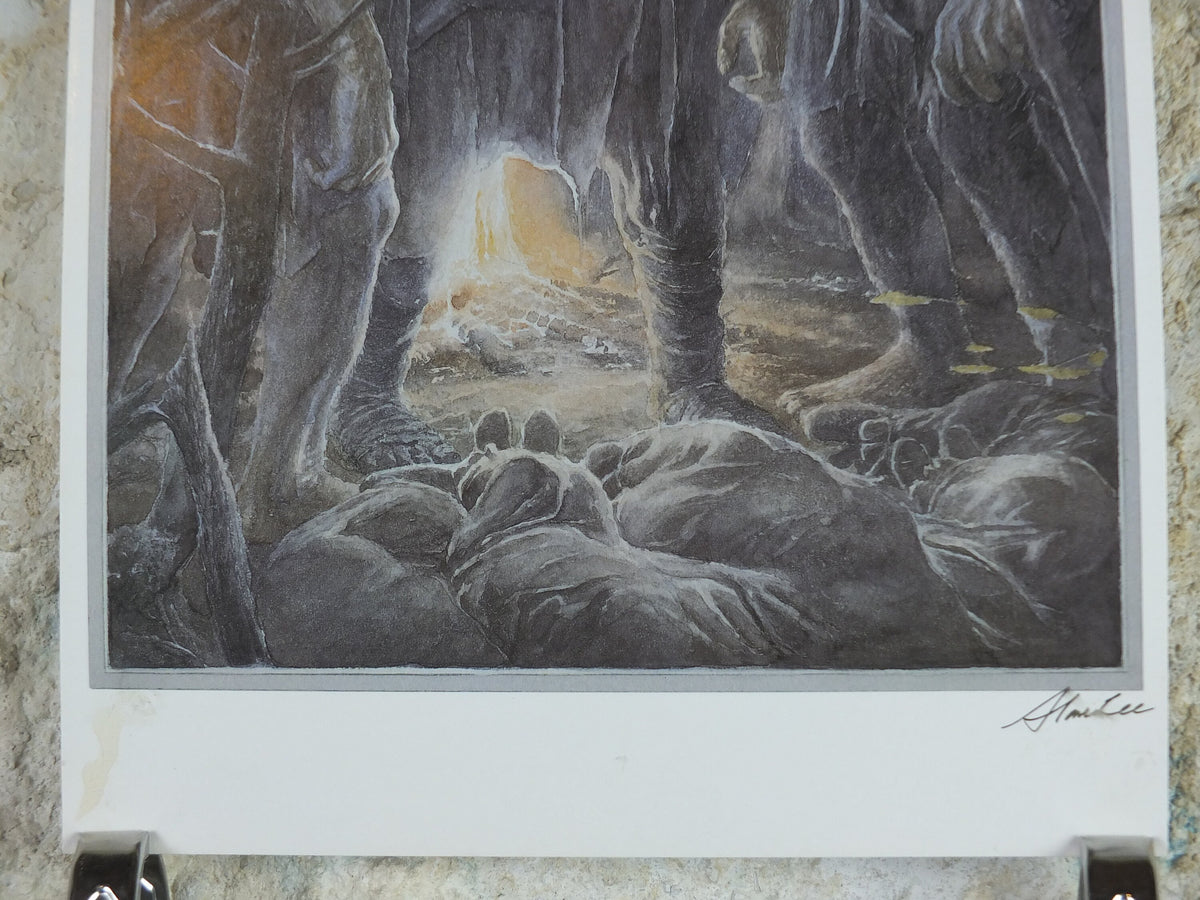 Signed 1997 The Stone Trolls Poster, by Alan Lee, Trolls capture dwarves from The Hobbit, J.R.R. Tolkien, illustration print wall art decor
