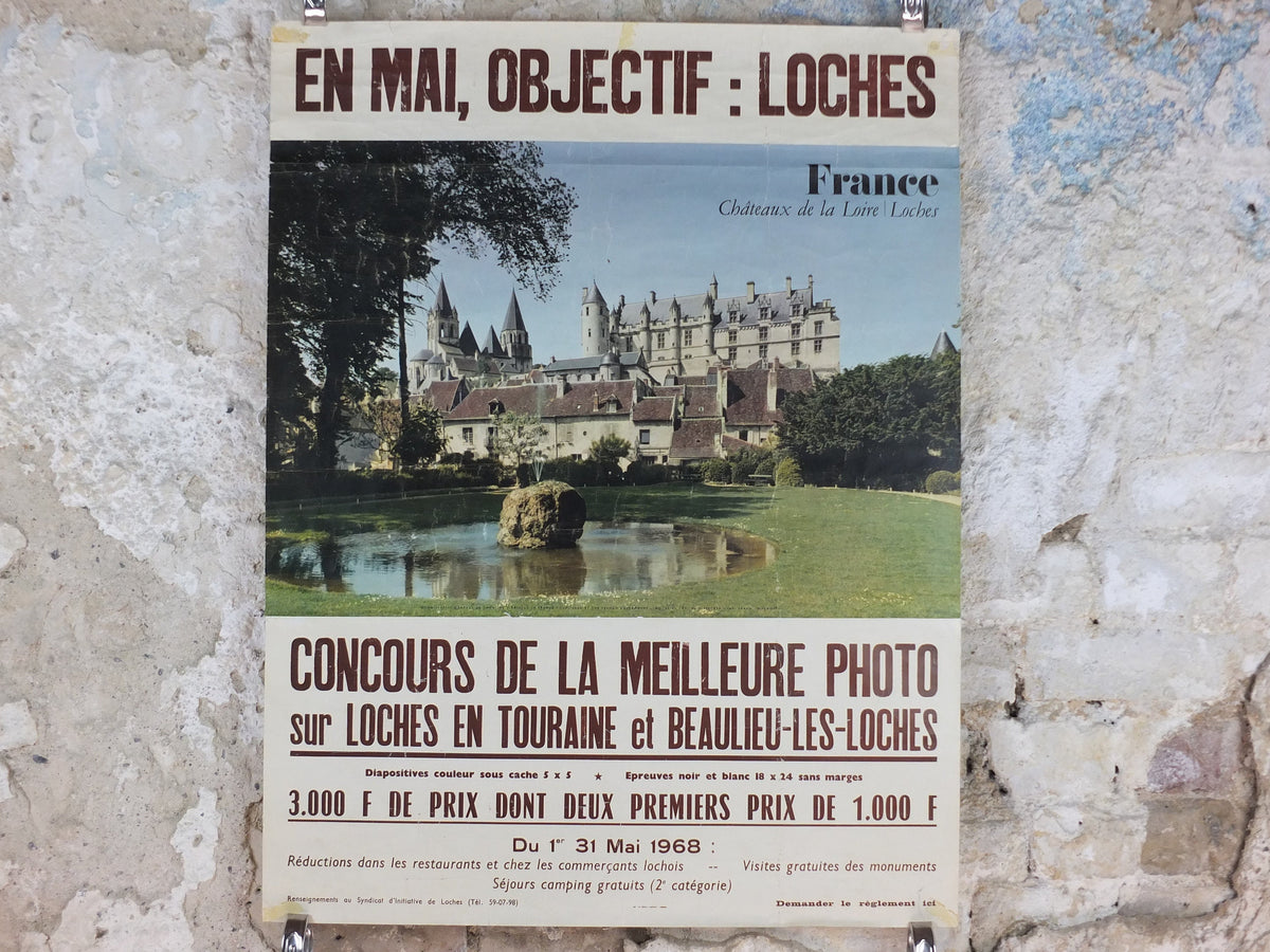 1968 Loire Valley Travel Poster, "Château de Loches" photography competition, travel tourism, wall art decor