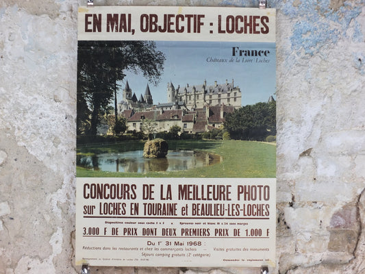 1968 Loire Valley Travel Poster, "Château de Loches" photography competition, travel tourism, wall art decor