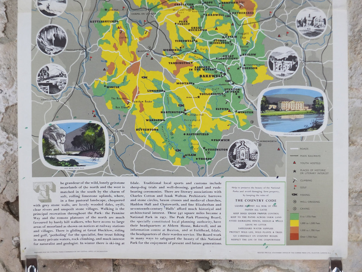 1968 Peak District Poster, National Parks, Pennines, Bakewell, Pennine Hills, Travel and Tourism, walking trail, wall art decor