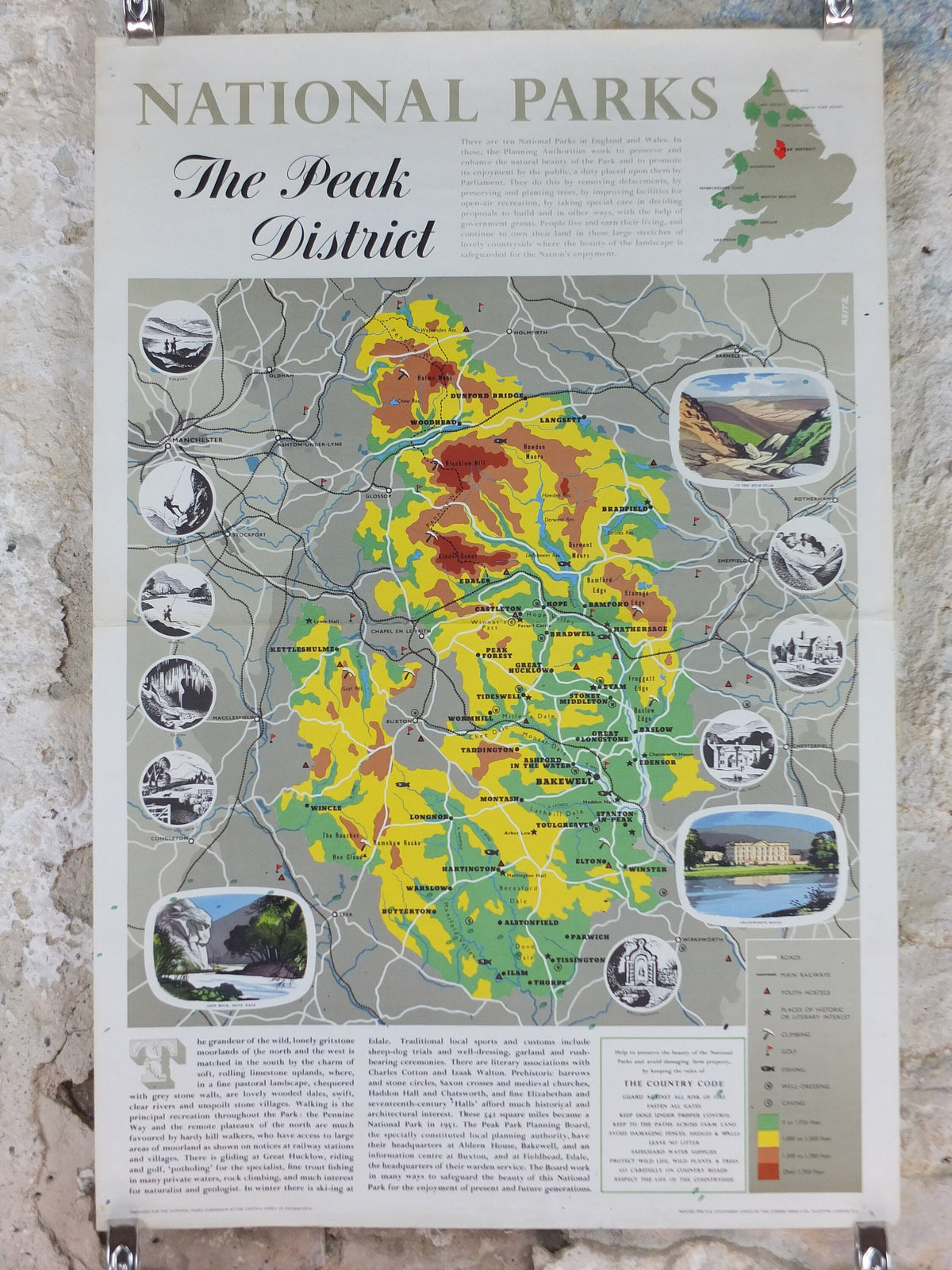 1968 Peak District Poster, National Parks, Pennines, Bakewell, Pennine Hills, Travel and Tourism, walking trail, wall art decor