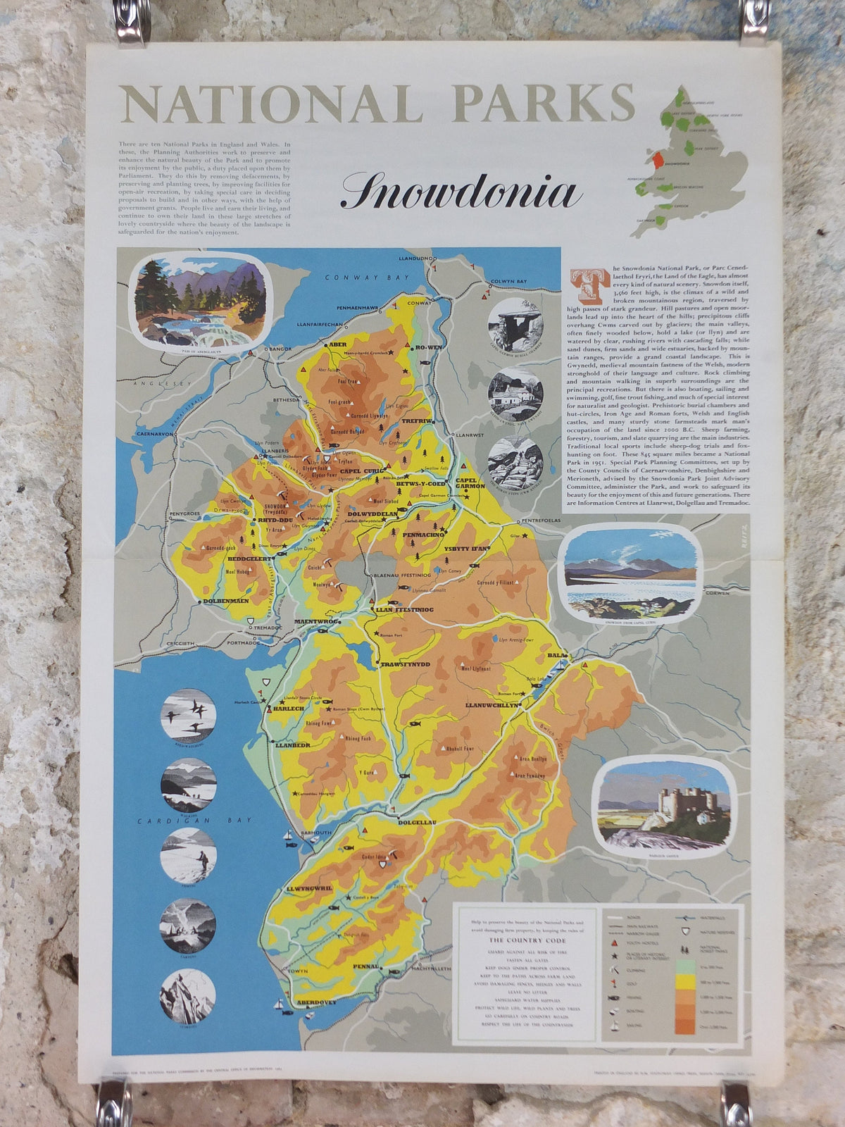 1963 Snowdonia Poster, National Parks, Mt Snowdon, Land of the Eagles, Travel and Tourism, walking trail, wall art decor