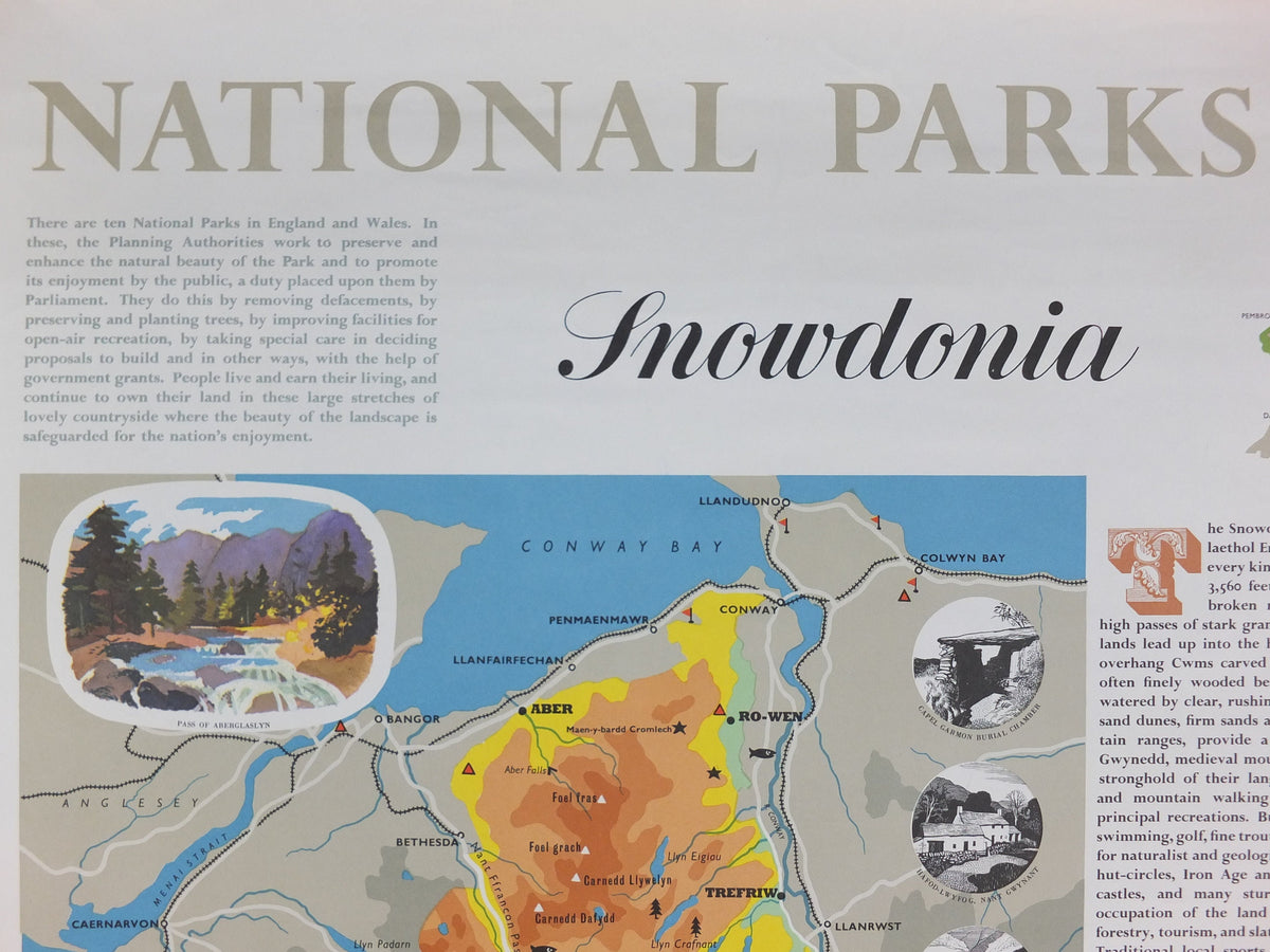 1963 Snowdonia Poster, National Parks, Mt Snowdon, Land of the Eagles, Travel and Tourism, walking trail, wall art decor