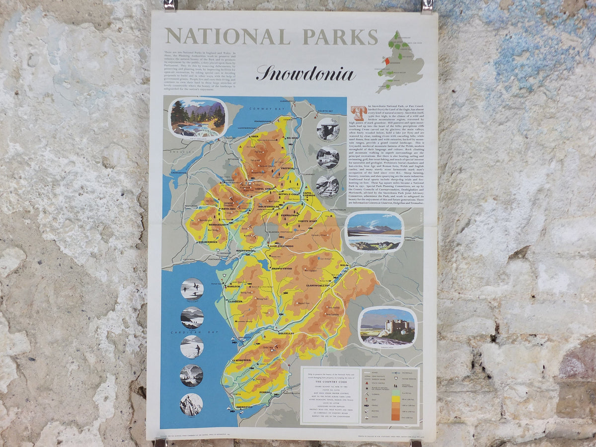 1963 Snowdonia Poster, National Parks, Mt Snowdon, Land of the Eagles, Travel and Tourism, walking trail, wall art decor