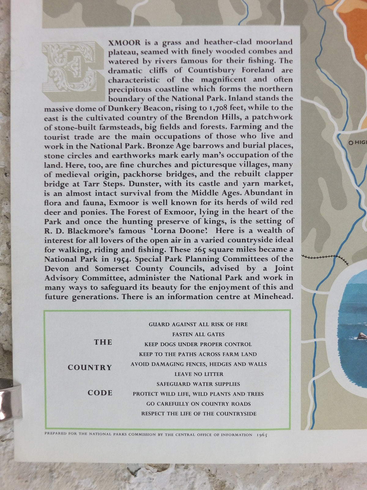 1965 Exmoor Poster, National Parks, west Somerset and north Devon, Travel and Tourism, walking trail, wall art decor