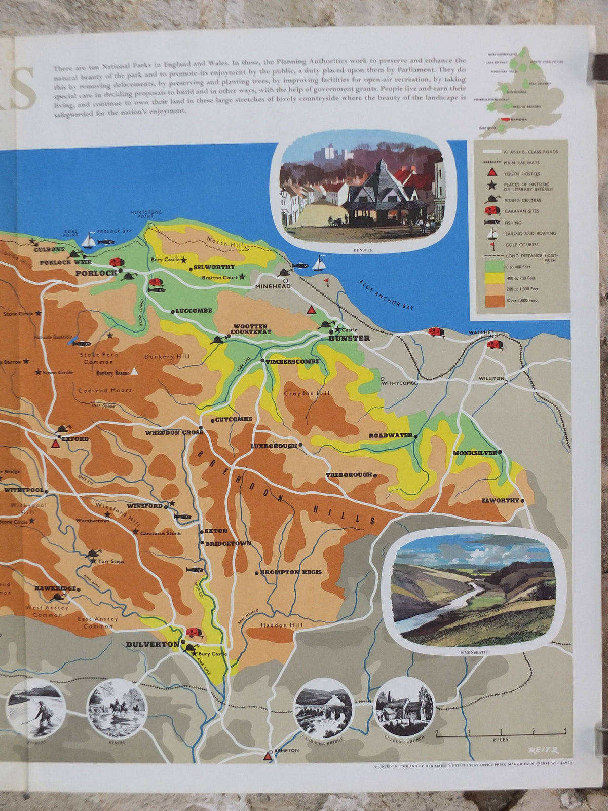 1965 Exmoor Poster, National Parks, west Somerset and north Devon, Travel and Tourism, walking trail, wall art decor