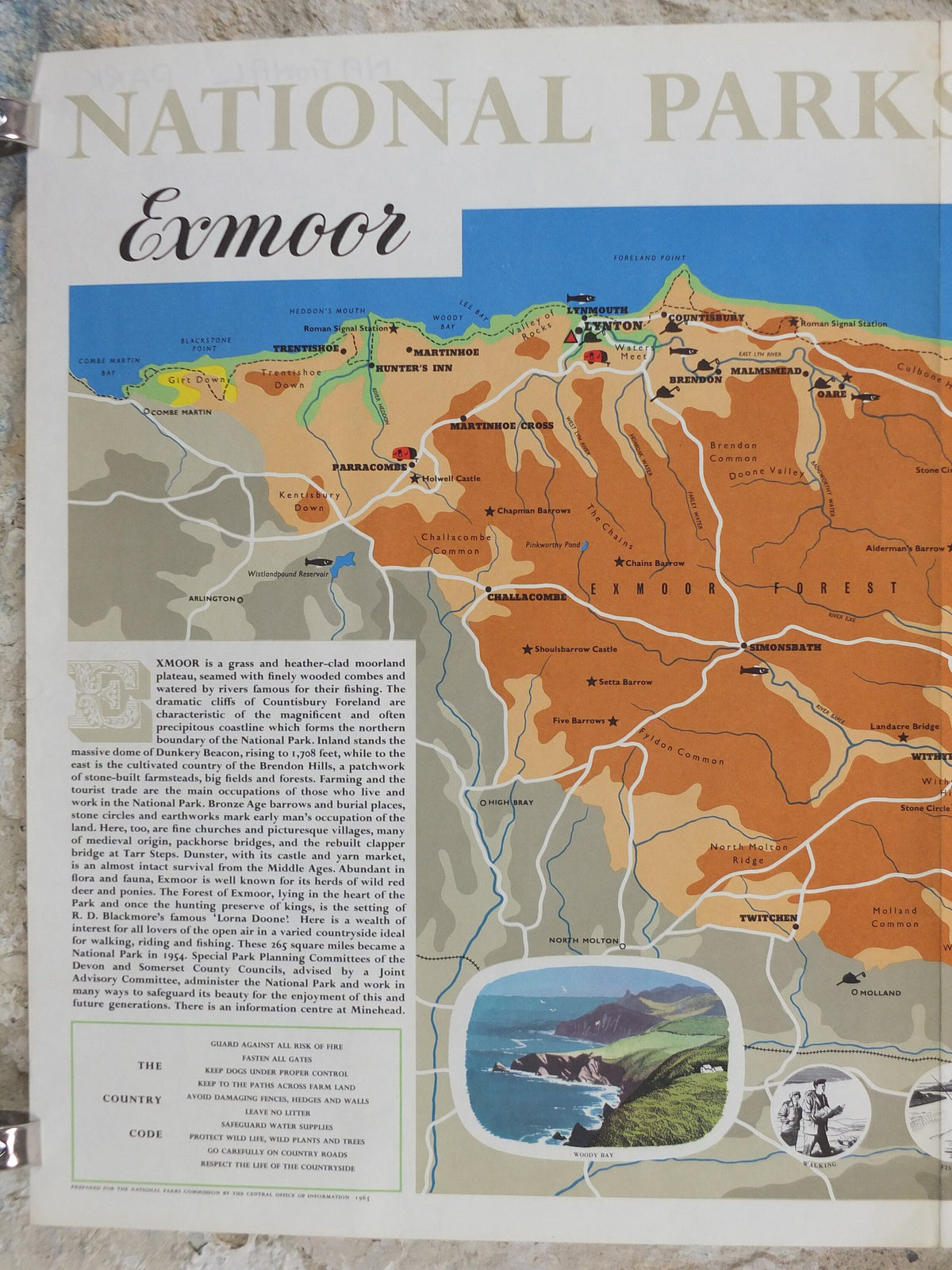 1965 Exmoor Poster, National Parks, west Somerset and north Devon, Travel and Tourism, walking trail, wall art decor