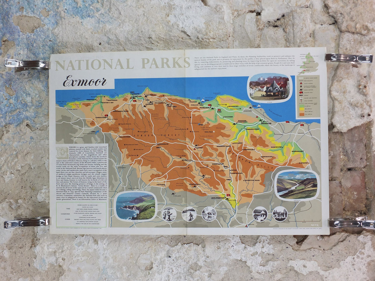 1965 Exmoor Poster, National Parks, west Somerset and north Devon, Travel and Tourism, walking trail, wall art decor