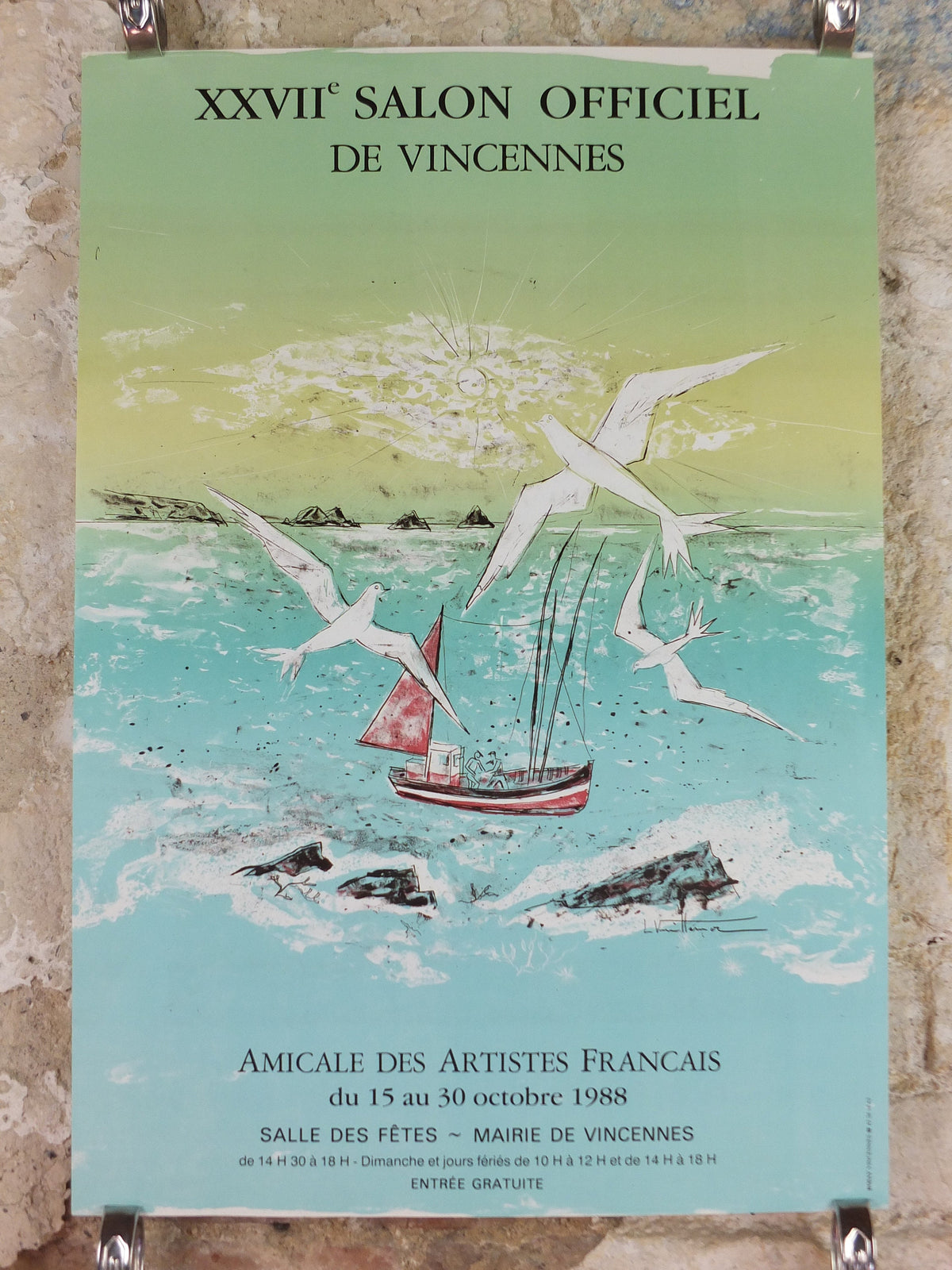 1988 French coastal fishing Poster, seascape and coastal art at Vincennes, Paris, artist gallery exhibition, wall art decor