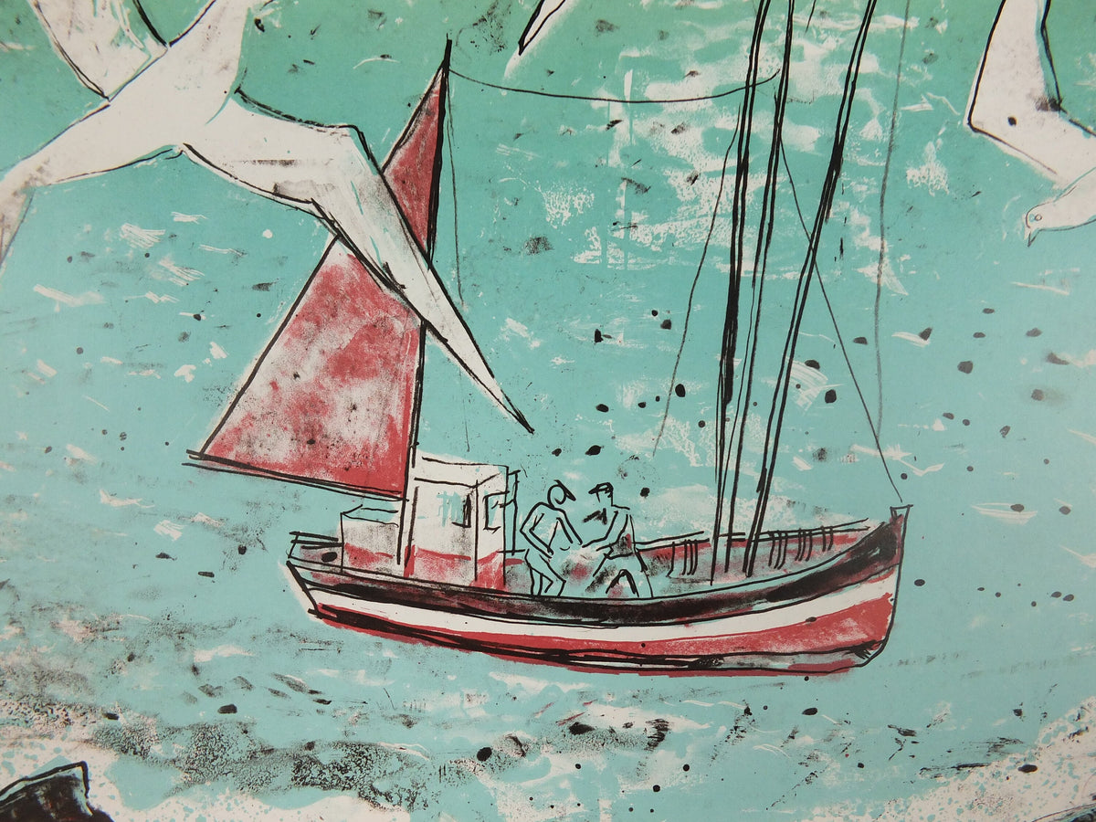 1988 French coastal fishing Poster, seascape and coastal art at Vincennes, Paris, artist gallery exhibition, wall art decor