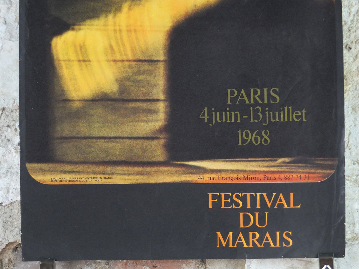 1968 Festival du Marias Poster, ballet with leaping masked classical dancer, Parisian festival, wall art decor