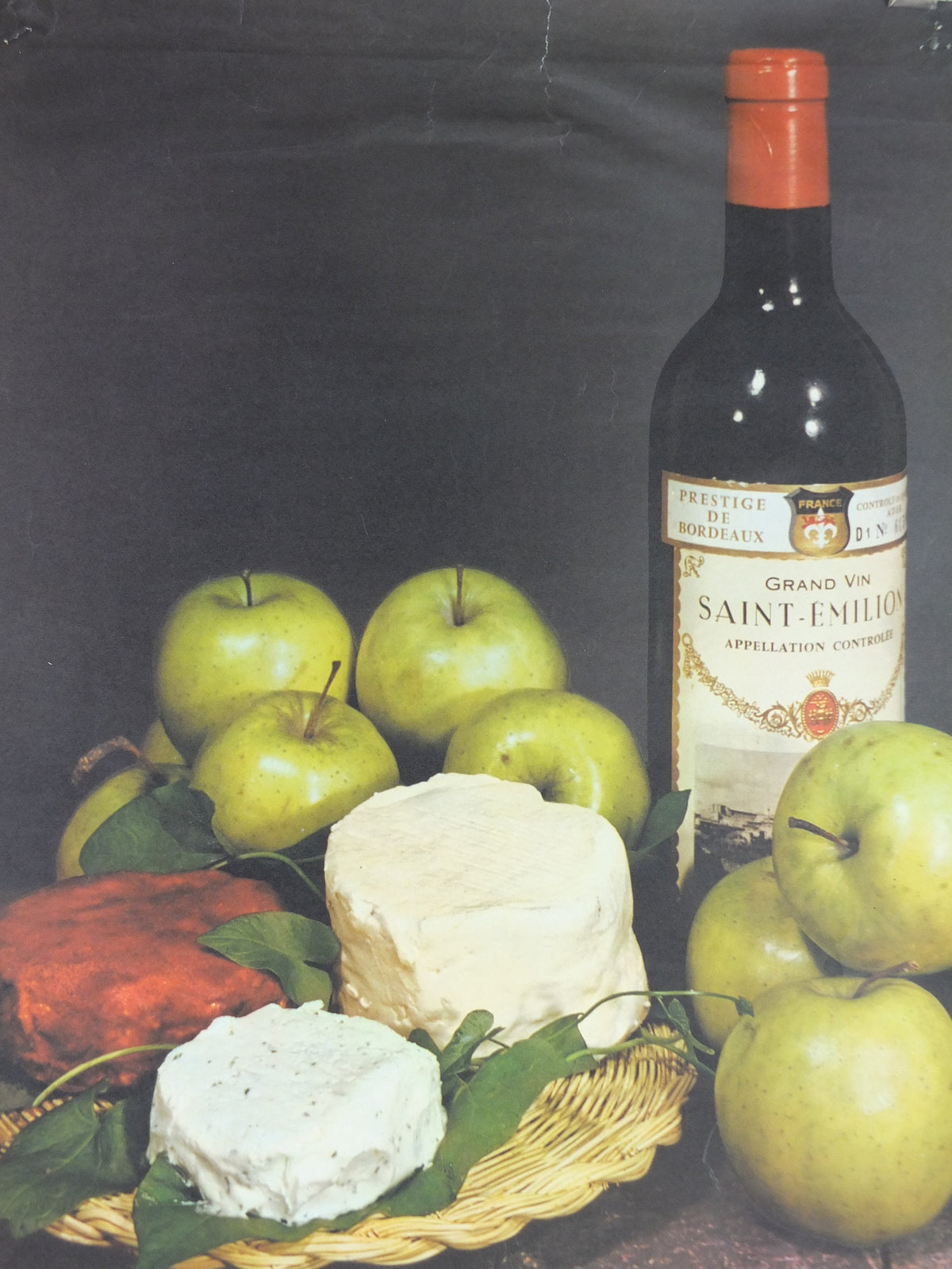 1960s Cheeses of France Poster, soft cheeses with apples, "Fromages de France", cheesemaking, viticulture, kitchenalia wall art decor