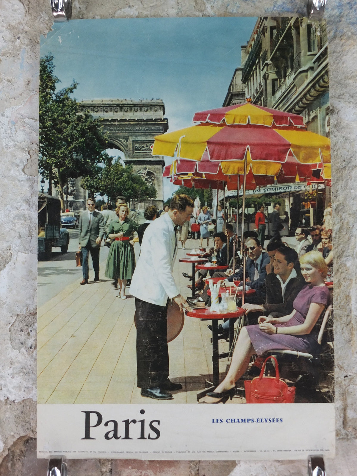 1960s Champ de Elysees Paris Poster, Arc de Triomphe, France, travel wall art decor