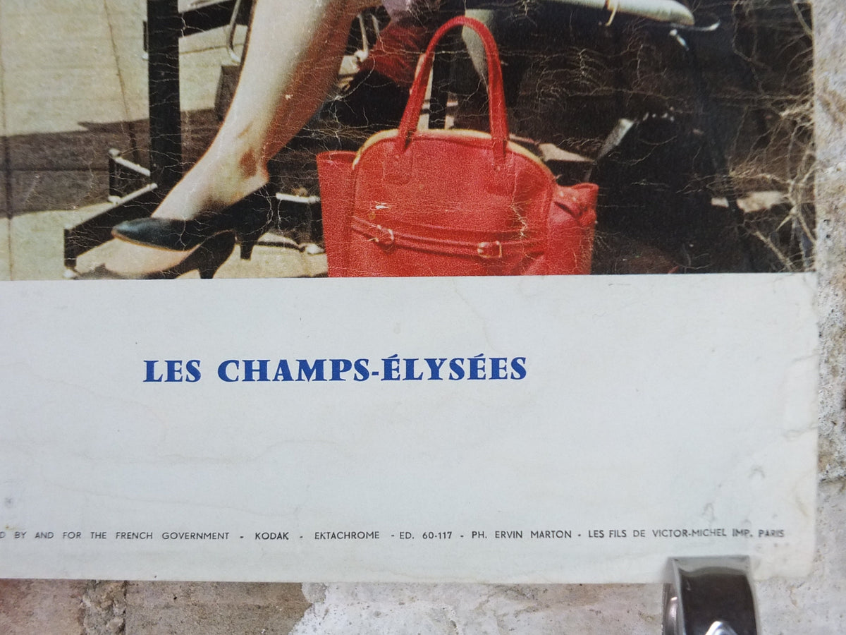 1960s Champ de Elysees Paris Poster, Arc de Triomphe, France, travel wall art decor