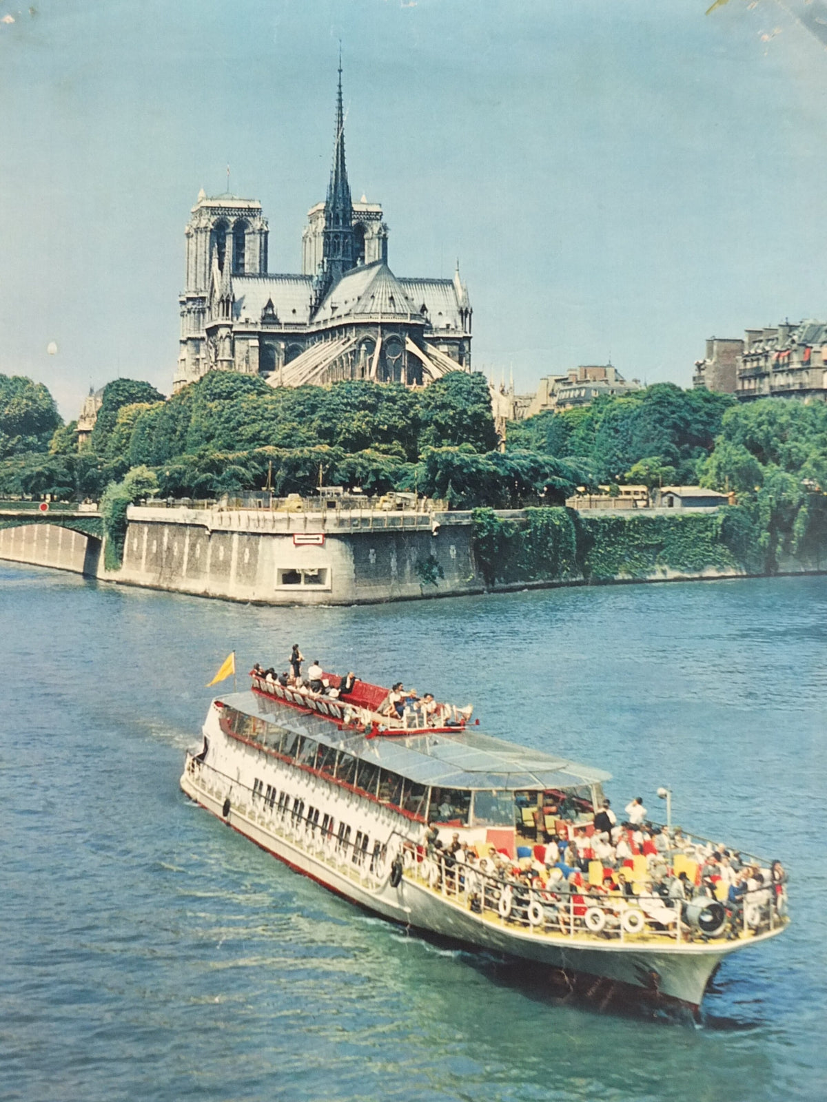1960s Notre Dame Paris Poster, on the River Seine, France, travel wall art decor
