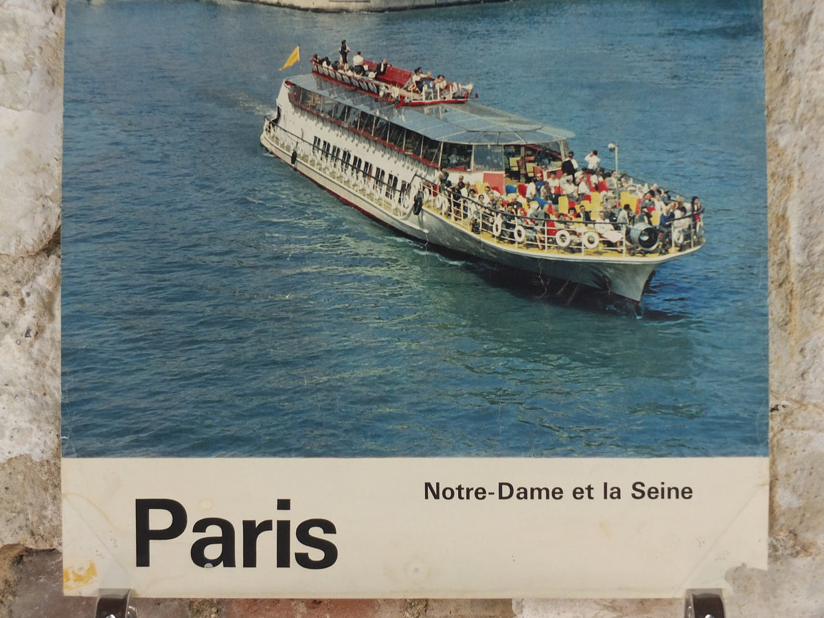 1960s Notre Dame Paris Poster, on the River Seine, France, travel wall art decor