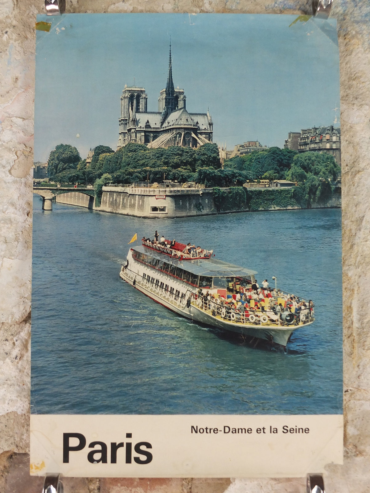 1960s Notre Dame Paris Poster, on the River Seine, France, travel wall art decor