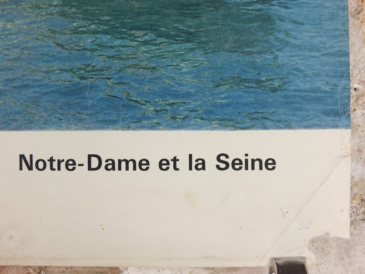 1960s Notre Dame Paris Poster, on the River Seine, France, travel wall art decor