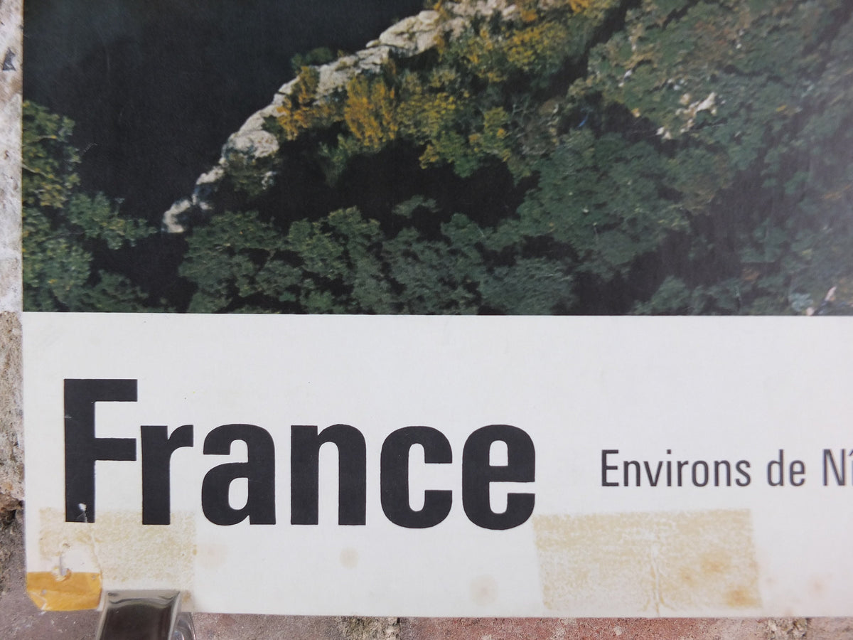1960s Pont du Gard Nimes Poster, Roman Aqueduct, France, travel wall art decor