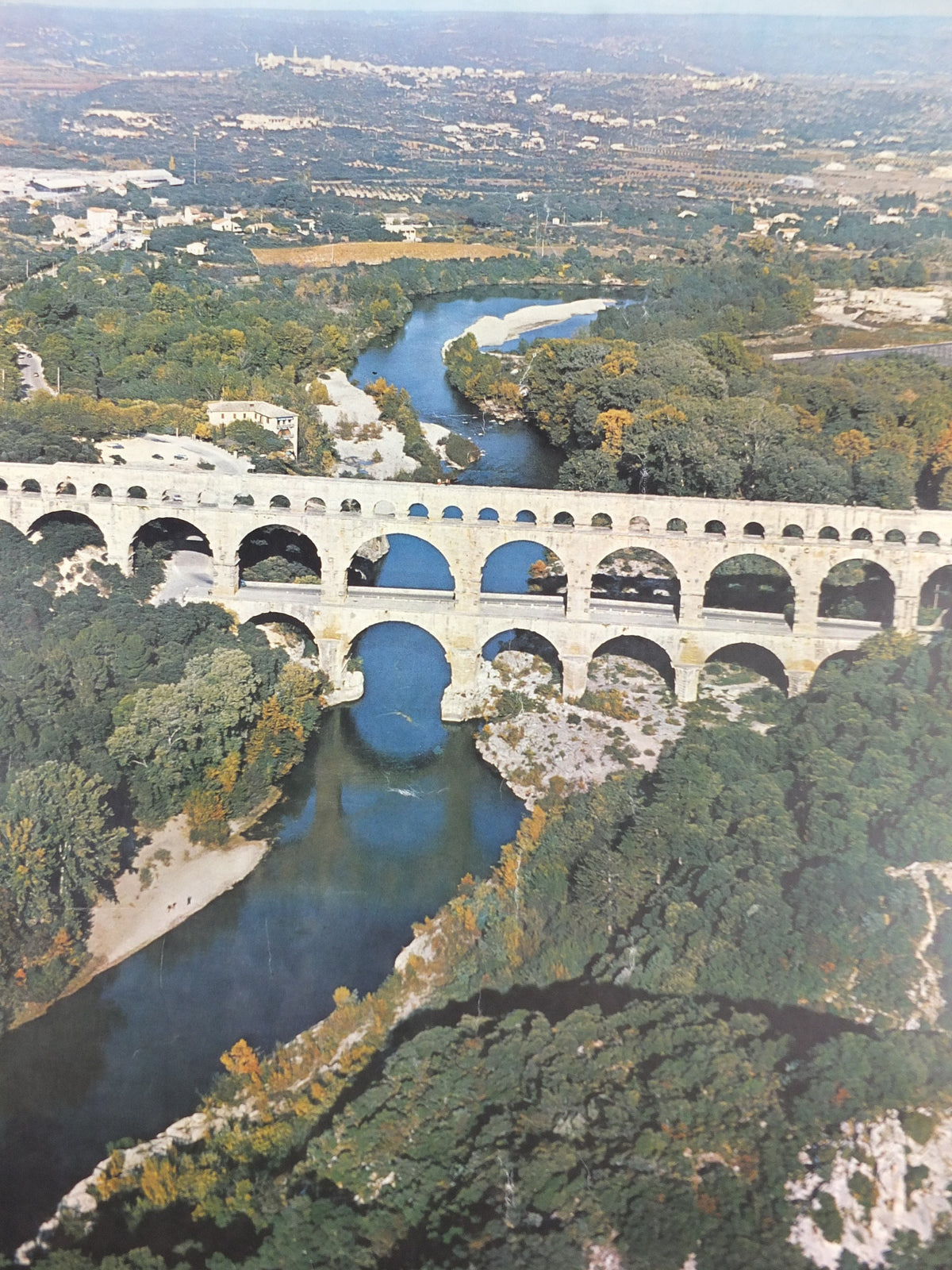 1960s Pont du Gard Nimes Poster, Roman Aqueduct, France, travel wall art decor
