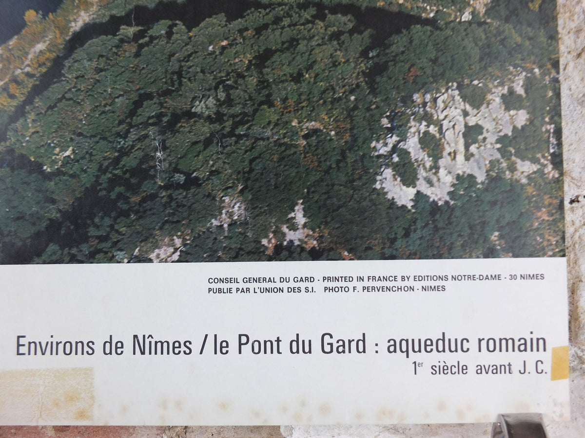 1960s Pont du Gard Nimes Poster, Roman Aqueduct, France, travel wall art decor