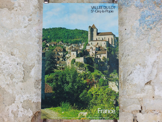 1960s Saint-Cirq-Lapopie Poster. Vallee du Lot, St Cirq la Popie, France, travel wall art decor