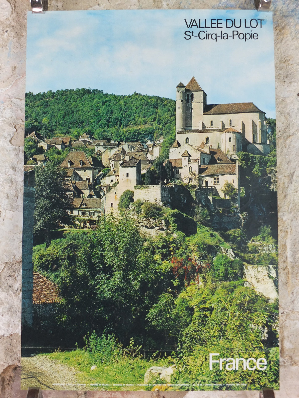 1960s Saint-Cirq-Lapopie Poster. Vallee du Lot, St Cirq la Popie, France, travel wall art decor