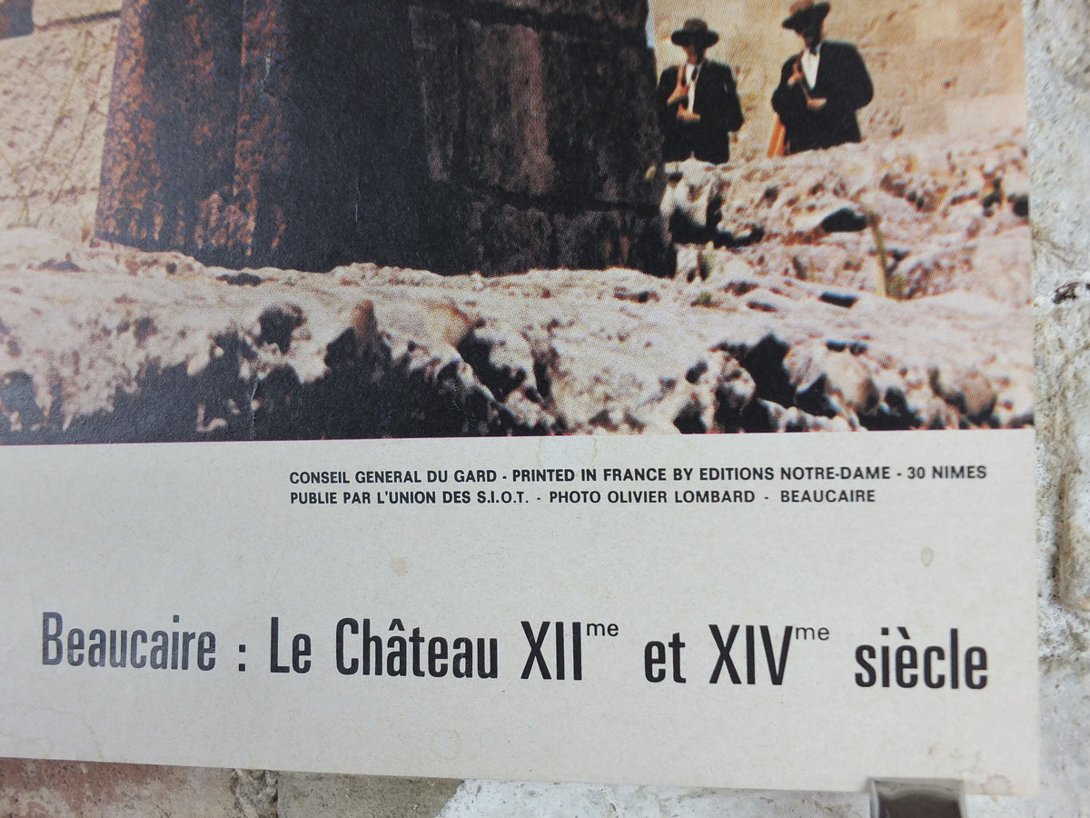 1960s Château de Beaucaire Nimes Poster, young lady in front of medieval castle, France, travel wall art decor