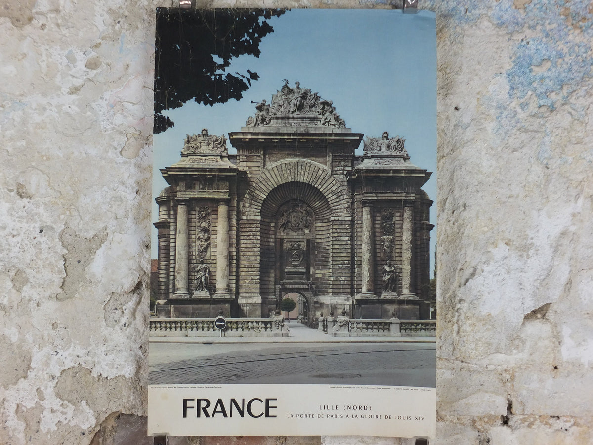1960s Porte de Paris Lille Poster, The Gates of Paris, Triumphal arch, France, travel wall art decor