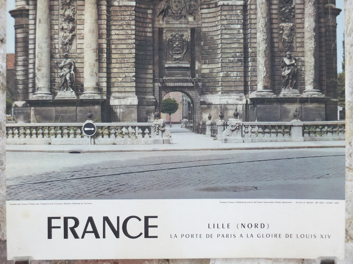 1960s Porte de Paris Lille Poster, The Gates of Paris, Triumphal arch, France, travel wall art decor