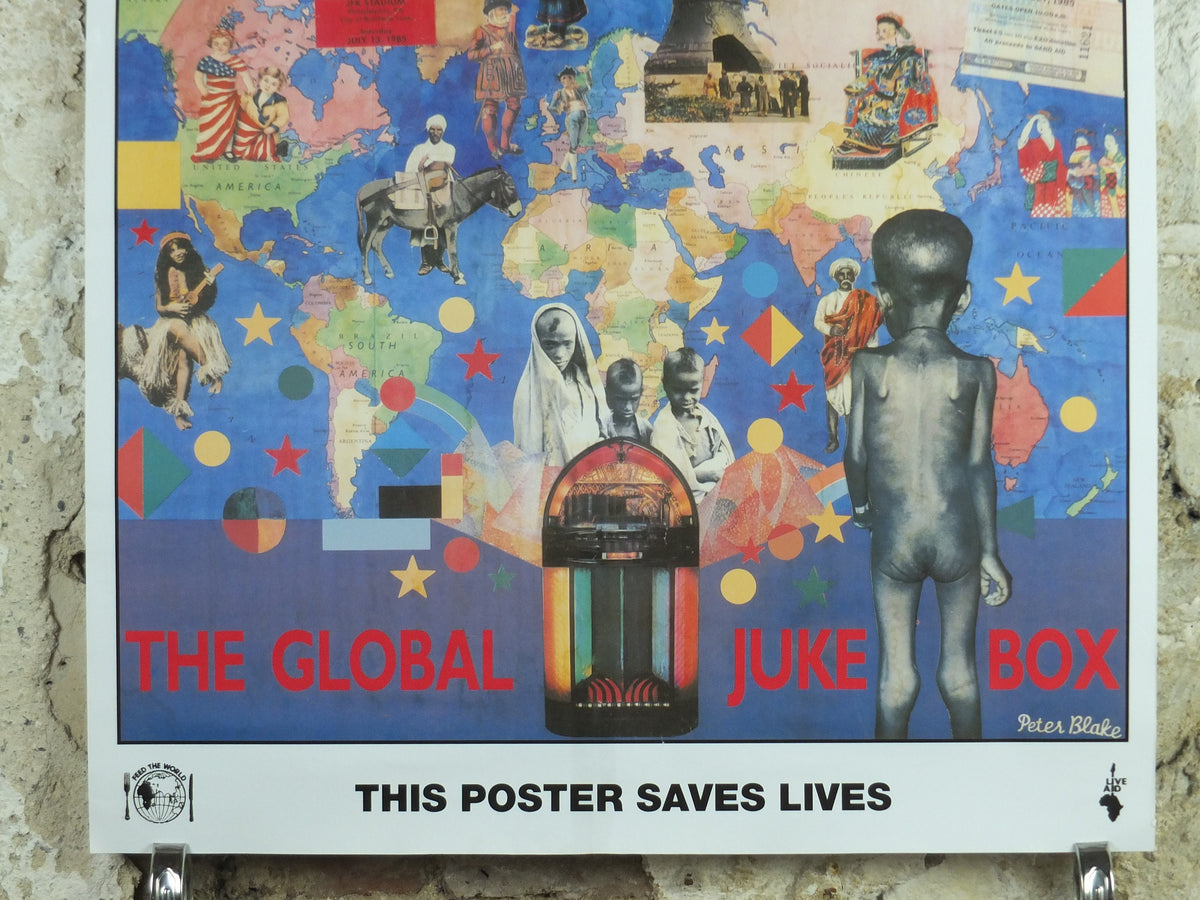 1985 Original Live Aid Poster, The Global Juke Box by Peter Blake, Wembley Stadium, John F. Kennedy Stadium, July 13th 1985, wall art decor