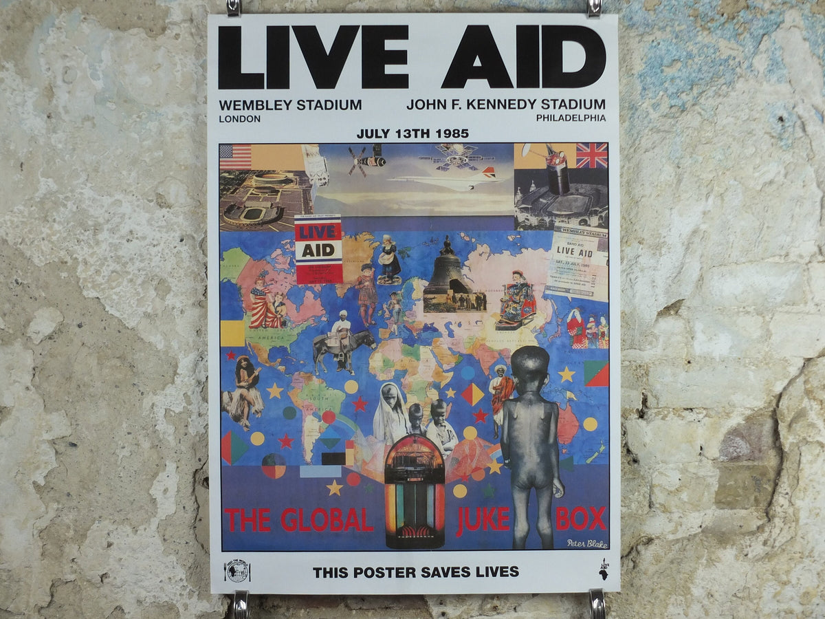 1985 Original Live Aid Poster, The Global Juke Box by Peter Blake, Wembley Stadium, John F. Kennedy Stadium, July 13th 1985, wall art decor