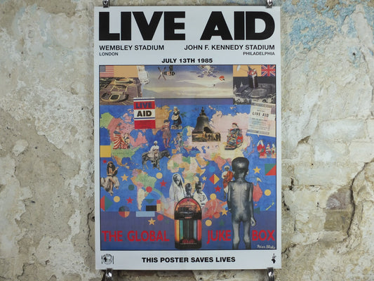 1985 Original Live Aid Poster, The Global Juke Box by Peter Blake, Wembley Stadium, John F. Kennedy Stadium, July 13th 1985, wall art decor