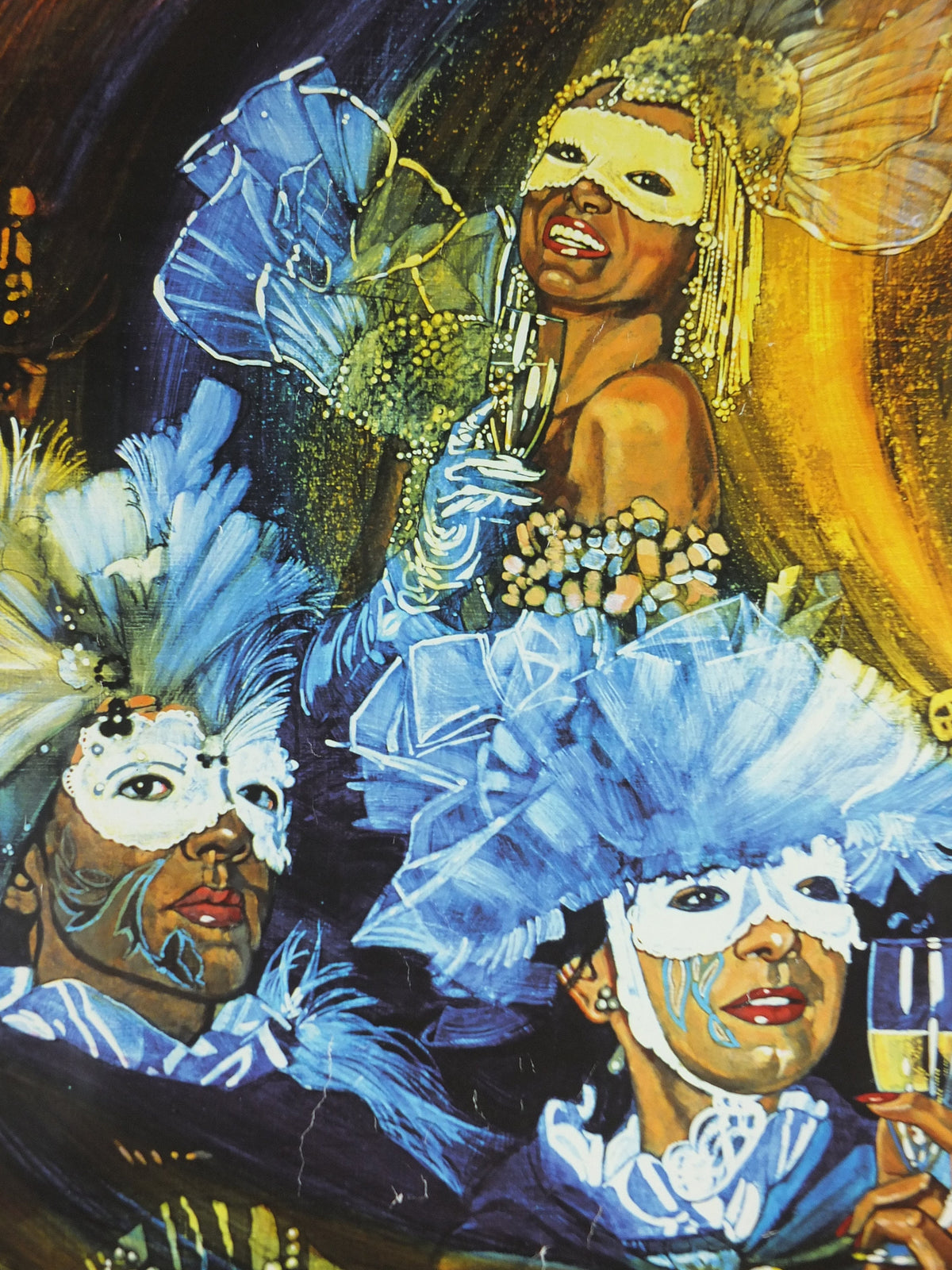 1990s Champagne de Castellane Poster, Masquerade ball, Epernay France, Viticulture print wall art decor