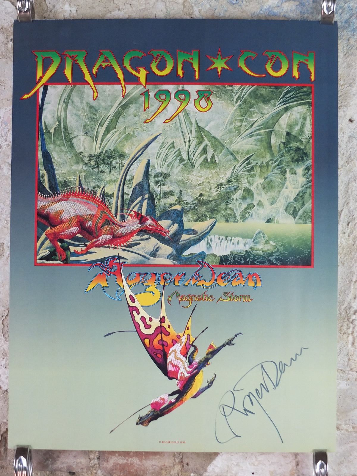 1998 Signed Roger Dean Poster, Dragon Con 1998, Magnetic Storm, fantasy wall art decor