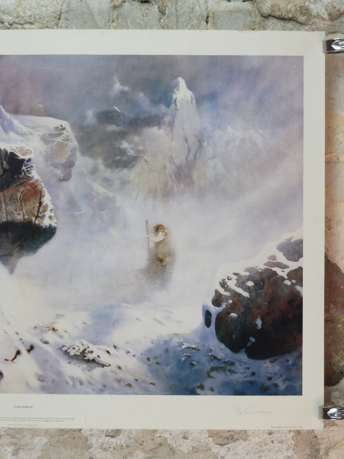 Signed 1982 Caradhras Poster, from the Tolkien Society, by Paul Raymond Gregory, Misty Mountains, Lord of the Rings, Moria, wall art decor