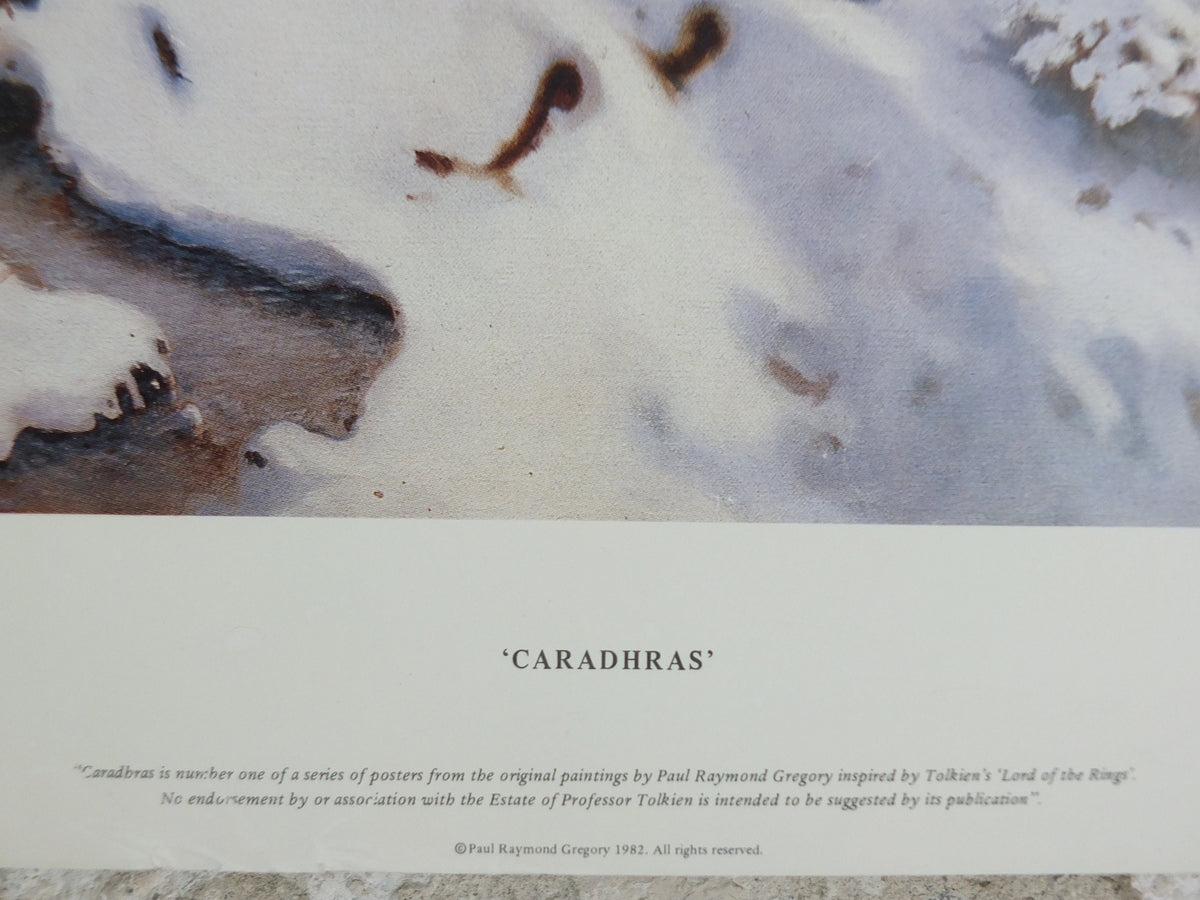 Signed 1982 Caradhras Poster, from the Tolkien Society, by Paul Raymond Gregory, Misty Mountains, Lord of the Rings, Moria, wall art decor