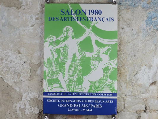 1980 French Artists Salon Poster, naive horse art at the Grand Palais, Paris, artist gallery exhibition, wall art decor