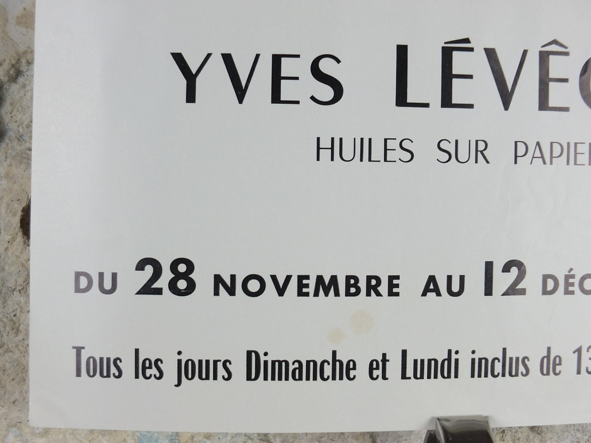 1959 Yves Lévêque Poster, naive art, fruit on a table, oils on paper, artist gallery exhibition, wall art decor