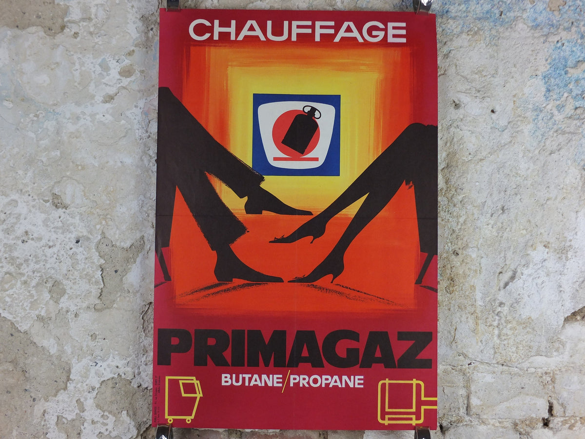 1950s Primagaz Poster, him & hers, original French gas heating advertising, home heating, industrial art, wall retro decor