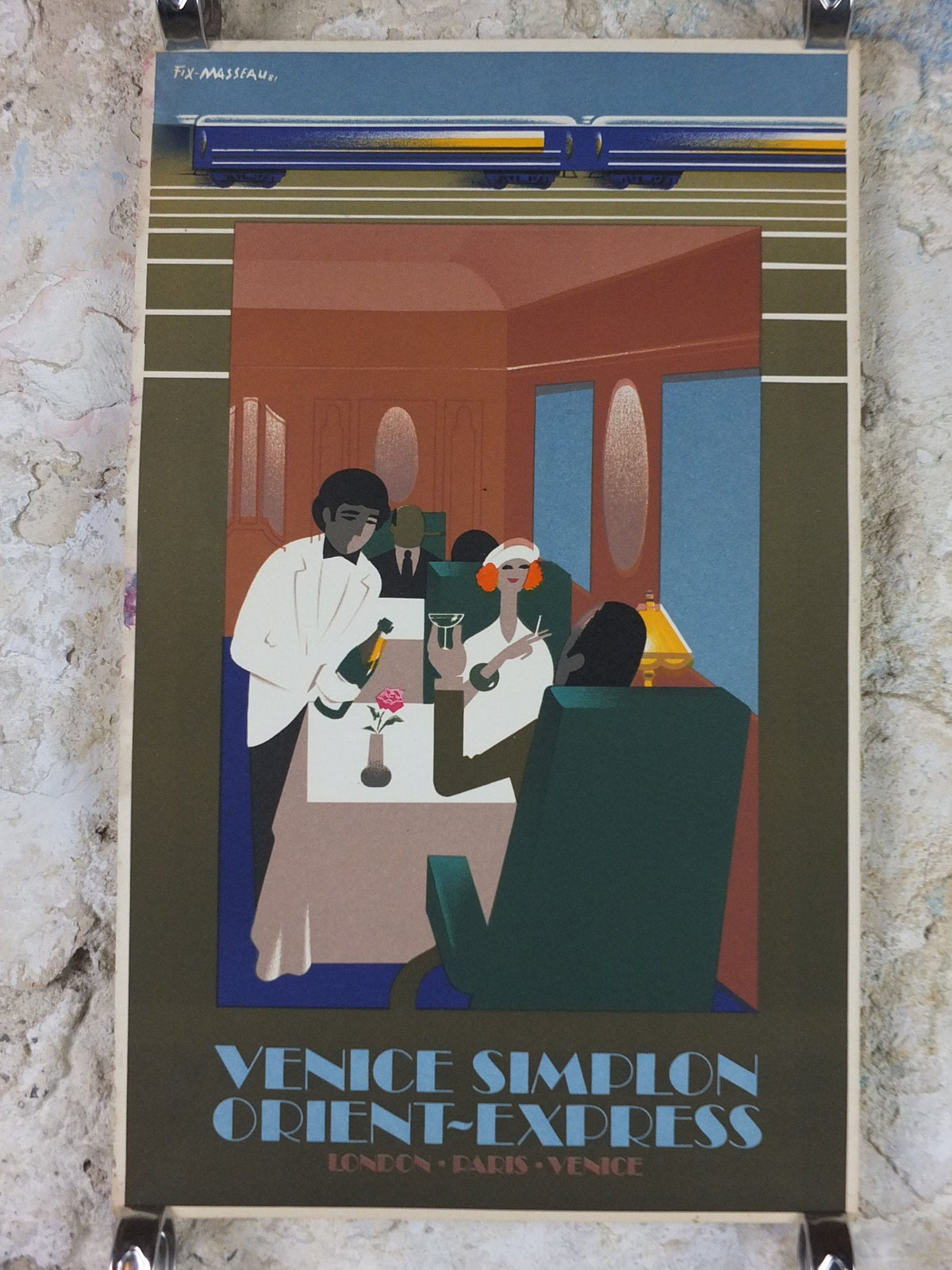 Original Venice Simplon Orient Express Poster, Dining Car by Fix Masseau, 1985 limited edition of 200, train, art deco, wall art decor