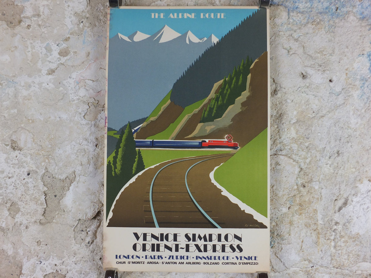 Original Venice Simplon Orient Express Poster, The Alpine Route by Fix Masseau, 1985 limited edition of 200, train, art deco, wall art decor
