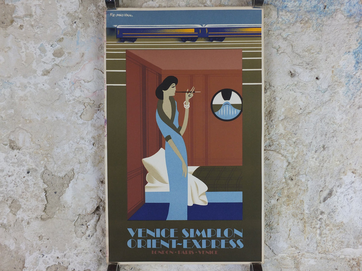 Original Venice Simplon Orient Express Poster, Lady in Sleeping Car Fix Masseau, 1985 limited edition of 200, train art deco, wall art decor