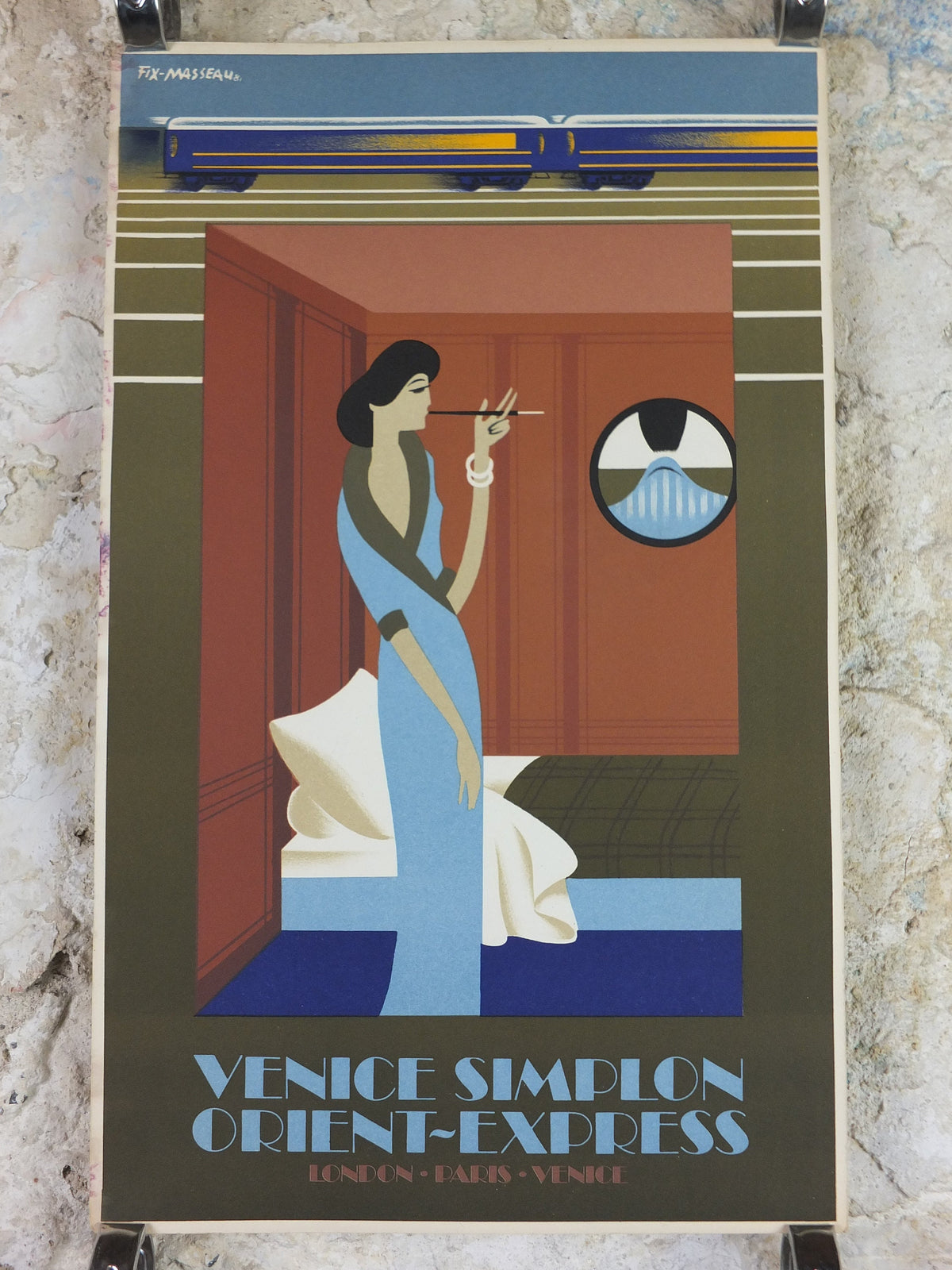 Original Venice Simplon Orient Express Poster, Lady in Sleeping Car Fix Masseau, 1985 limited edition of 200, train art deco, wall art decor