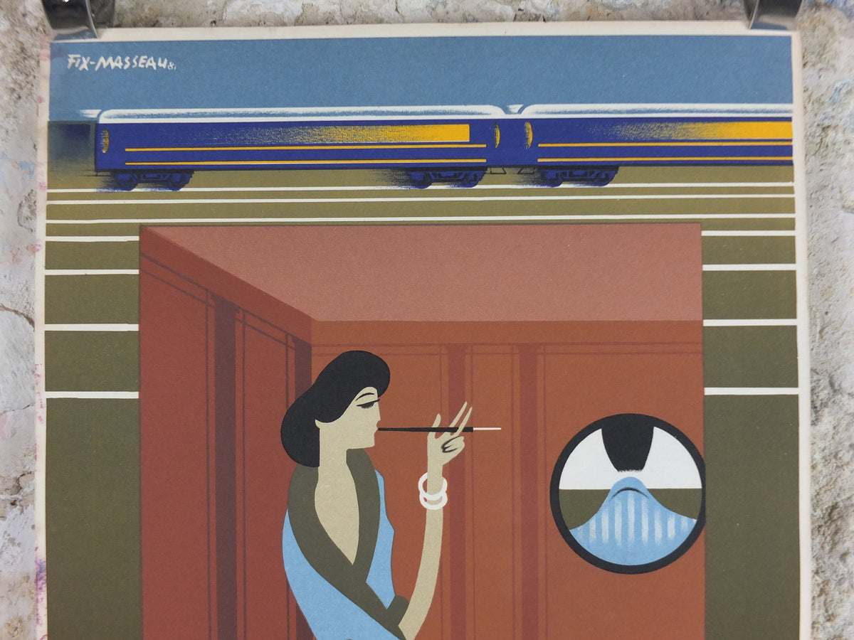 Original Venice Simplon Orient Express Poster, Lady in Sleeping Car Fix Masseau, 1985 limited edition of 200, train art deco, wall art decor