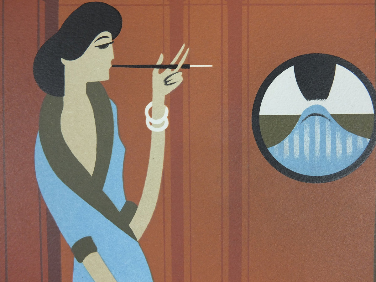 Original Venice Simplon Orient Express Poster, Lady in Sleeping Car Fix Masseau, 1985 limited edition of 200, train art deco, wall art decor